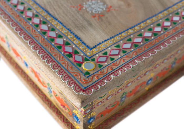 Giner y Colomer Mesa de Centro en Madera de Mango con Detalles Pintados a Mano, Multicolor, 11 cm de Grosor